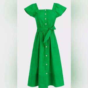 J.Crew Kelly Green Square Neck A-Line Belted Dress NWT